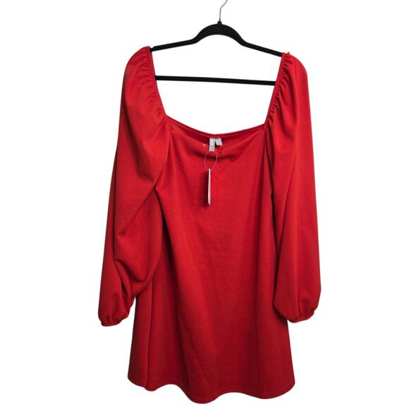 ASOS Womens Red Poplin Long Sleeve Mini Dress SZ 12 Vamp Festival Event NWT - Picture 1 of 9